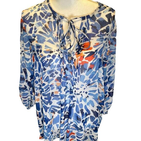 Susan Graver QVC Tunic Top Size Small Sheer Lace-up Blue - Picture 1 of 6